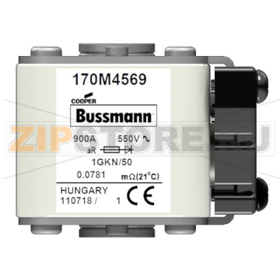 Предохранитель, 900 A, AC 550 В, 200 кА, size 1, 53x69x51 мм, aR, IEC UL Eaton FUSE 900A 550V 