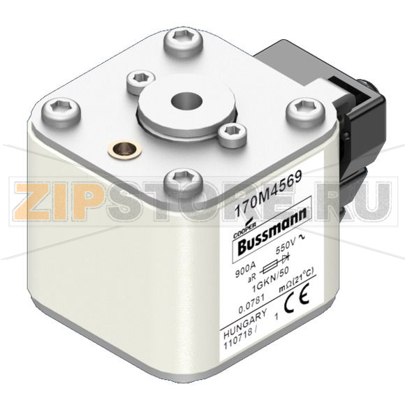 Предохранитель, 900 A, AC 550 В, 200 кА, size 1, 53x69x51 мм, aR, IEC UL Eaton FUSE 900A 550V 
