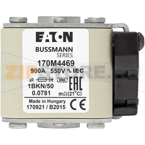 Предохранитель, 900 A, AC 550 В, 200 кА, size 1, 53x69x51 мм, aR, IEC UL Eaton FUSE 900A 550V 