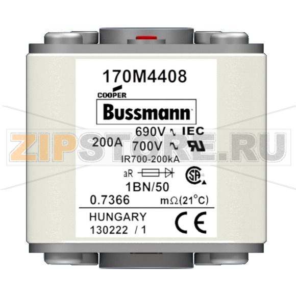 Предохранитель, 900 A, AC 550 В, 200 кА, size 1, 53x69x51 мм, aR, IEC UL Eaton FUSE 900A 550V 