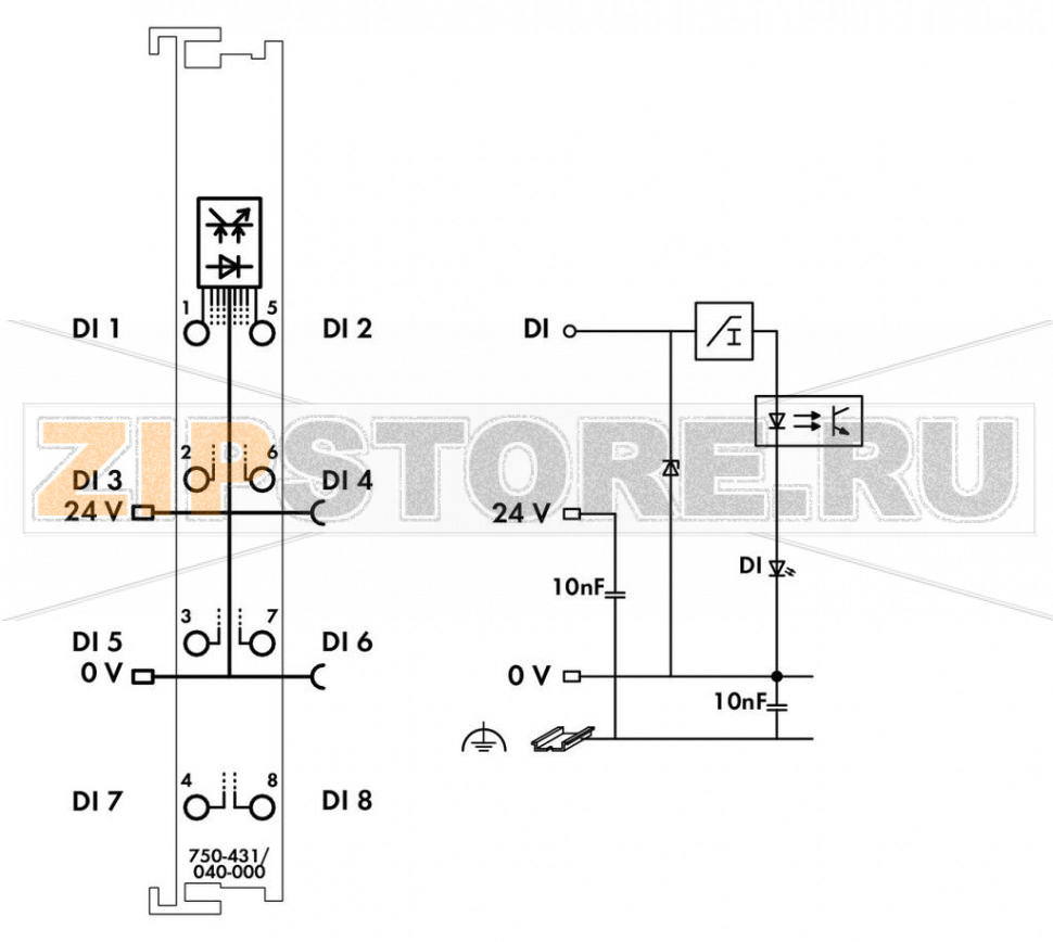 Модуль, 8 дискретных входов; тока; 0,2 мс; Extreme; темно-серые Wago 750-431/040-000 This digital input module features eight channels in a width of just 12 mm (0.47 inch). It receives control signals from digital field devices (e.g., sensors).Each input module has a noise-rejection filter.Field and system levels are electrically isolated.The device is ideal for operation in extreme environments thanks to:Extended temperature rangeGreater immunity to impulse voltages and electromagnetic interferenceHigher vibration and shock resistance...