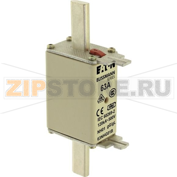 Предохранитель, 63 A, AC 500 В, 120 кА, NH01, gL/gG, IEC Eaton NH FUSE 63A 500V GG/GL SIZE 01 