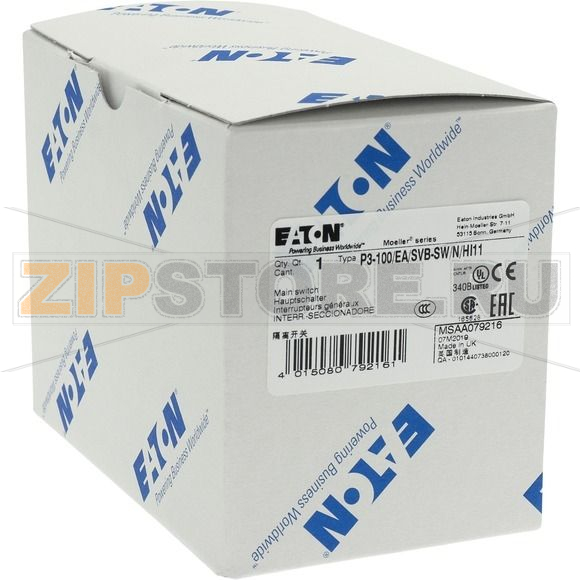 Выключатели главные, P3, 100 A, 3-полюсн. + N Eaton P3-100/EA/SVB-SW/N/HI11 