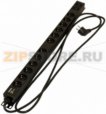 Hyperline SHE-12SH-2IEC-2.5EU Блок розеток, 12 розеток Schuko+2хIEC320 C13, 16 A, 250В, кабель питания 3х1.5мм2, длина 2.5 м, с вилкой Schuko, 730x44.4x44.4 мм (ДхШхВ) 