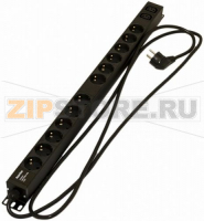 Hyperline SHE-12SH-2IEC-2.5EU Блок розеток, 12 розеток Schuko+2хIEC320 C13, 16 A, 250В, кабель питания 3х1.5мм2, длина 2.5 м, с вилкой Schuko, 730x44.4x44.4 мм (ДхШхВ)
