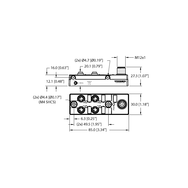 Коробка распределительная, пассивная, 4 порта Turck TB-4M8Z-3N2-FS8 