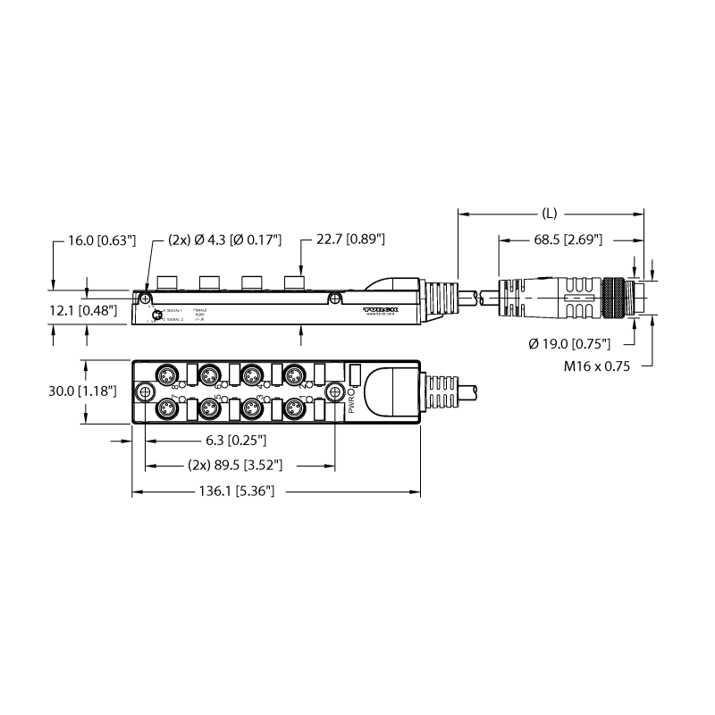 Коробка распределительная, пассивная, 8 портов Turck TB-8M8M-4-6-BSM19/S90 