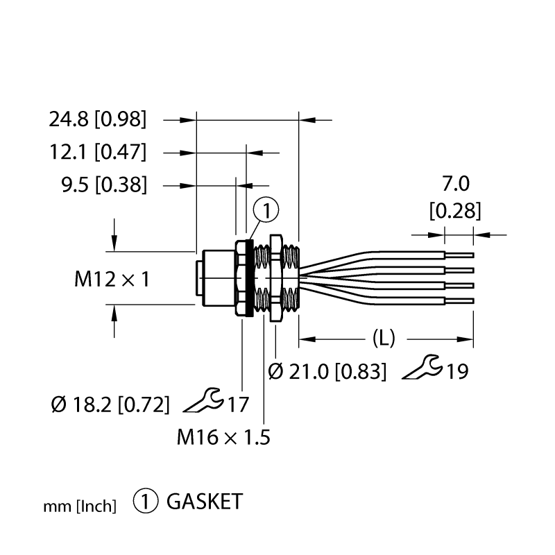 Разъем фланцевый M12 (мама) Turck FK46PS-0.5/M16 