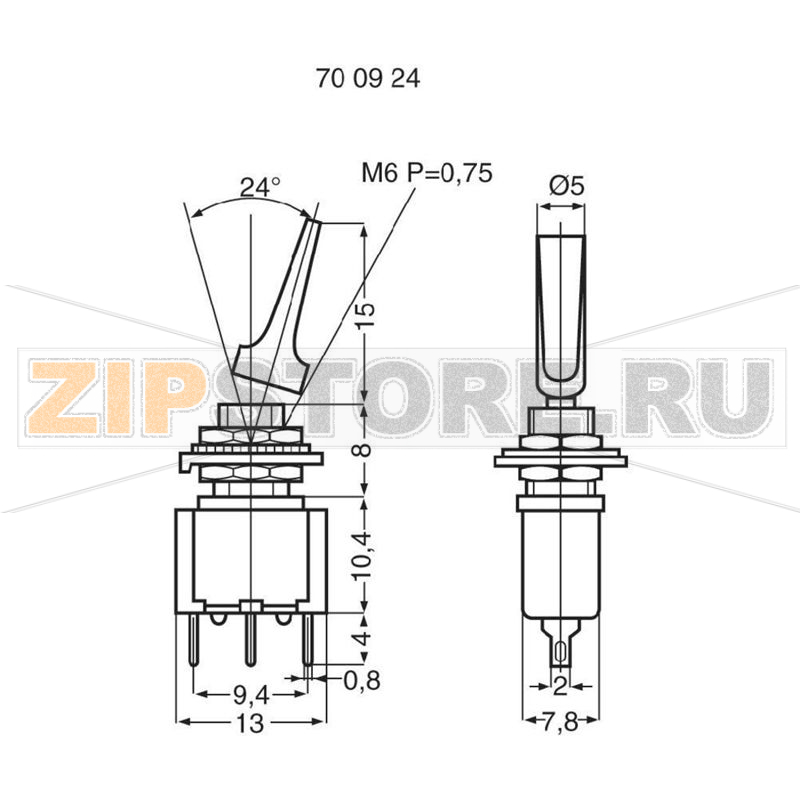 Тумблер 250 В/AC, 3 А, 1 x вкл/вкл, 1 шт Miyama MS 500 A-MF 