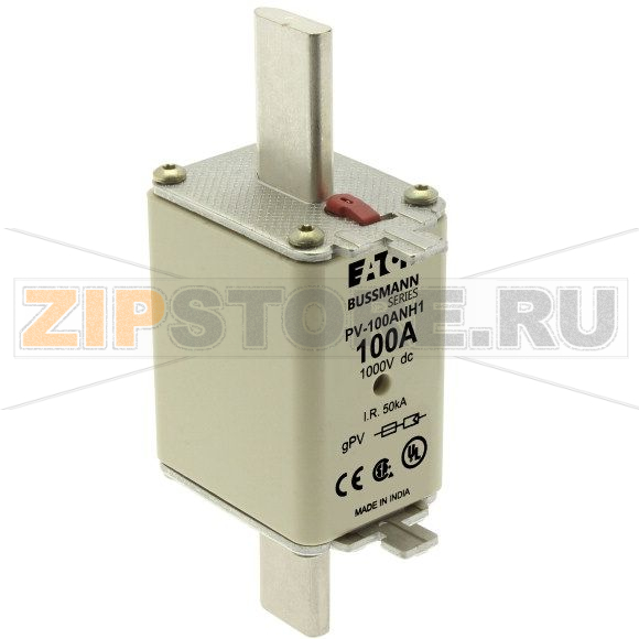 Предохранитель, 100 A, DC 1000 В, 50 кА, NH1, gPV, UL PV, UL, IEC Eaton FUSE 100A 1000V DC PV SIZE 