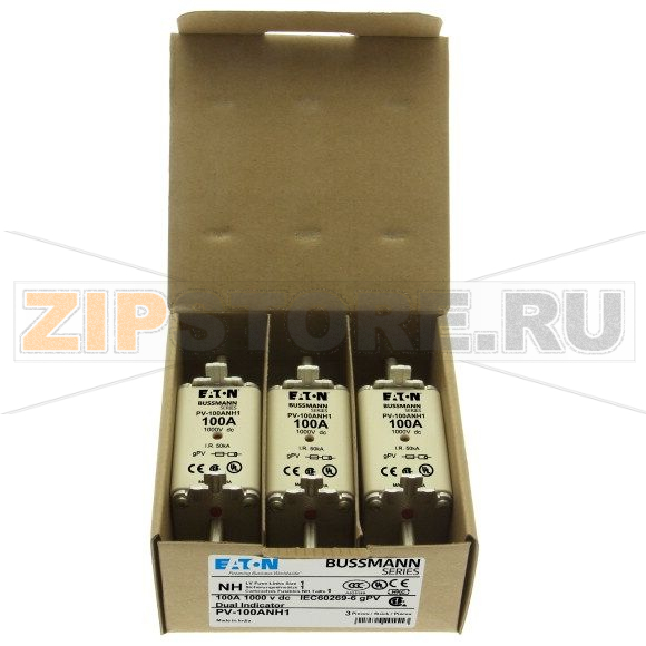 Предохранитель, 100 A, DC 1000 В, 50 кА, NH1, gPV, UL PV, UL, IEC Eaton FUSE 100A 1000V DC PV SIZE 
