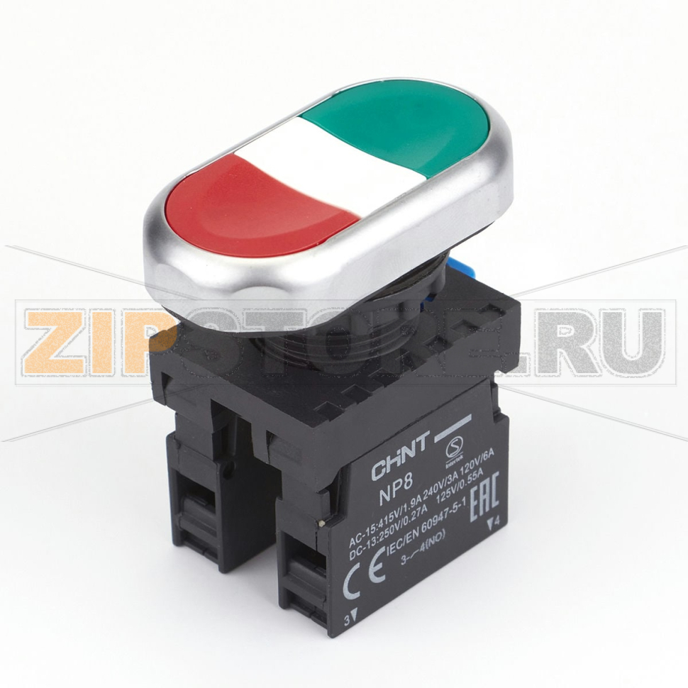 Кнопка двойная, 1НО+1НЗ, IP65 Chint NP8-11S 