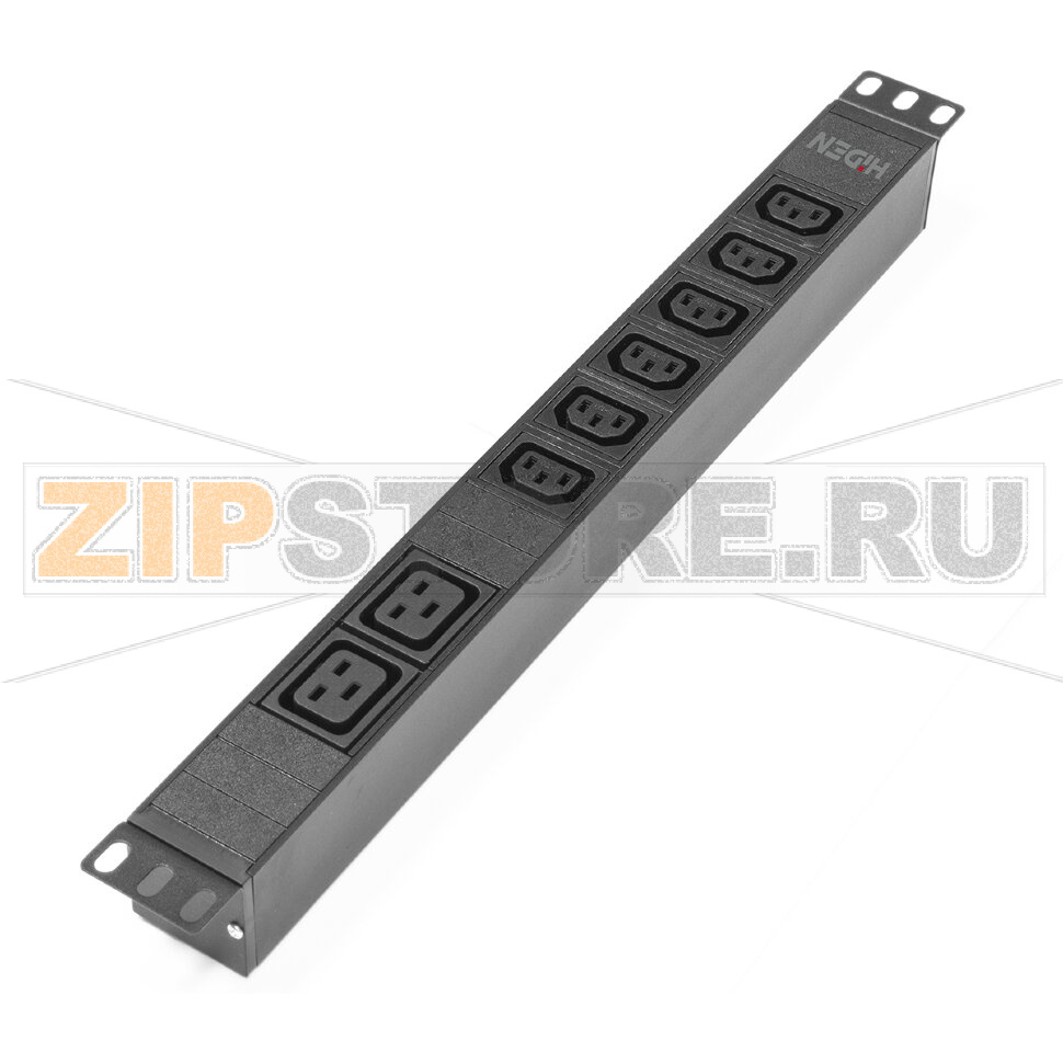 Блок розеток однофазный 16 A, горизонтальный 19", 6 розеток C13, 2 розетки C19 Hiden H1R-6A2B-16-T 