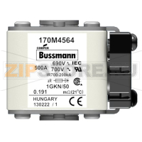 Предохранитель, 500 A, AC 690 В, 200 кА, size 1, 53x69x51 мм, aR, IEC UL Eaton FUSE 500A 690V