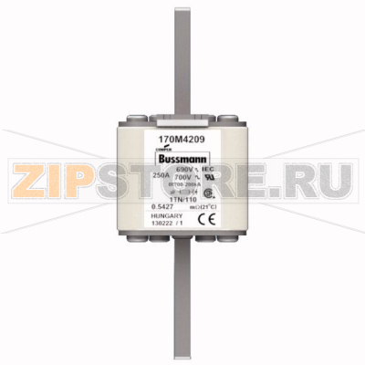 Предохранитель, 250 A, AC 690 В, 200 кА, DIN 1, 53x66x138 мм, aR, DIN, IEC Eaton FUSE 250A 690V 