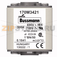 Предохранитель, 500 A, AC 690 В, 200 кА, size 1, 45x59x51 мм, aR, IEC UL Eaton FUSE 500A 690V