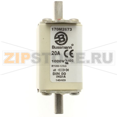 Предохранитель, 20 A, AC 1000 В, 125 кА, DIN 00, aR, DIN, IEC Eaton FUSE 20A 1000V DIN 00 AR 