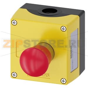 Корпус для командных устройств 22 мм, кругл., материал корпуса: пластмасса, верхняя часть корпуса, цвет: желтый, 1 командный пункт, A = грибковый аварийный выключатель, цвет: красный, металл, 40 мм, поворотная деблокировка, 1 НО, 1 НЗ, 1 НЗ, подключение н 