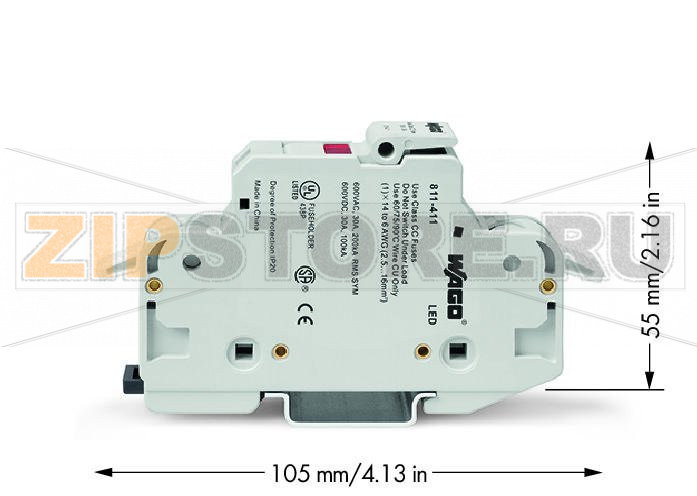 2-conductor fuse holder   ; for Class CC cylindrical fuses; 1-pole; with blown fuse indication; 600 VAC/VDC; for DIN-rail 35 x 15 and 35 x 7.5; 16 mm; CAGE CLAMP®; 16,00 mm; light gray Wago 811-411 