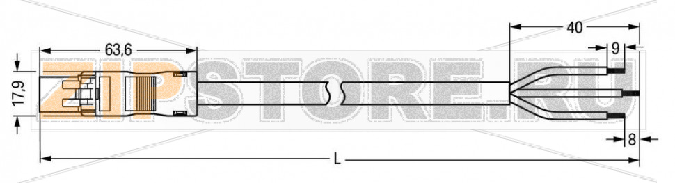 pre-assembled connecting cable; Eca; Plug/open-ended; 3-pole; Cod. A; H05VV-F 3G 1.5 mm; 4m; 1,50 mm; white Wago 891-8993/206-402 Protected against mismating and maintenance-freeLow profile with 4.4 mm pole spacing...