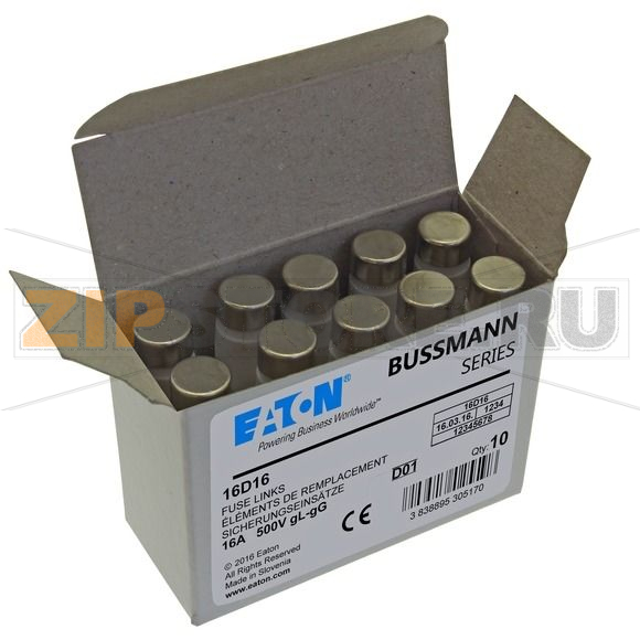 Предохранитель, 16 A, AC 500 В, 100 кА, D1, 13.2x6 мм, gL/gG, IEC с задержкой Eaton FUSE-D1 16A 