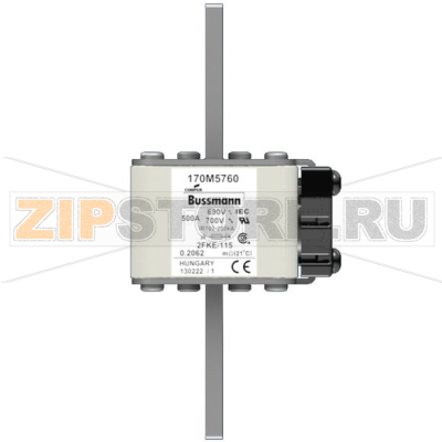 Предохранитель, 500 A, AC 690 В, 200 кА, size 2, 61x77x135 мм, aR, IEC UL Eaton FUSE 500A 690V 