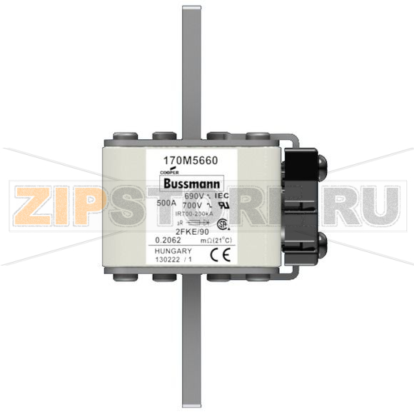 Предохранитель, 500 A, AC 690 В, 200 кА, size 2, 61x77x135 мм, aR, IEC UL Eaton FUSE 500A 690V 