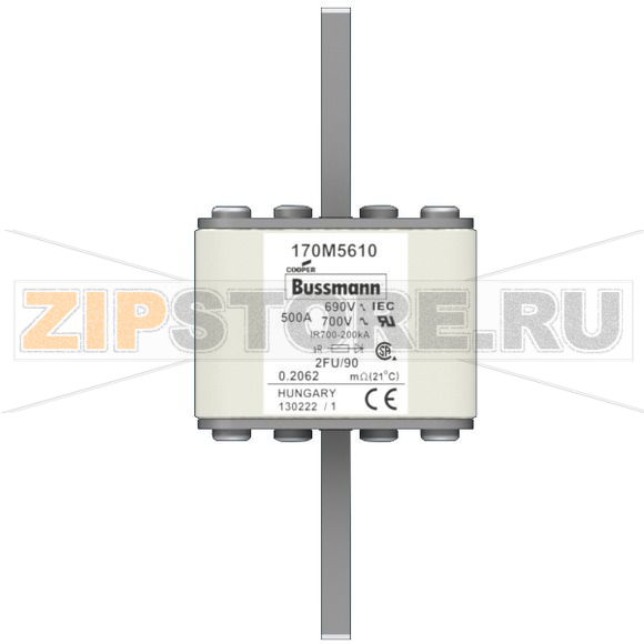Предохранитель, 500 A, AC 690 В, 200 кА, size 2, 61x77x135 мм, aR, IEC UL Eaton FUSE 500A 690V 