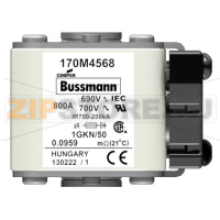 Предохранитель, 800 A, AC 690 В, 200 кА, size 1, 53x69x51 мм, aR, IEC UL Eaton FUSE 800A 690V