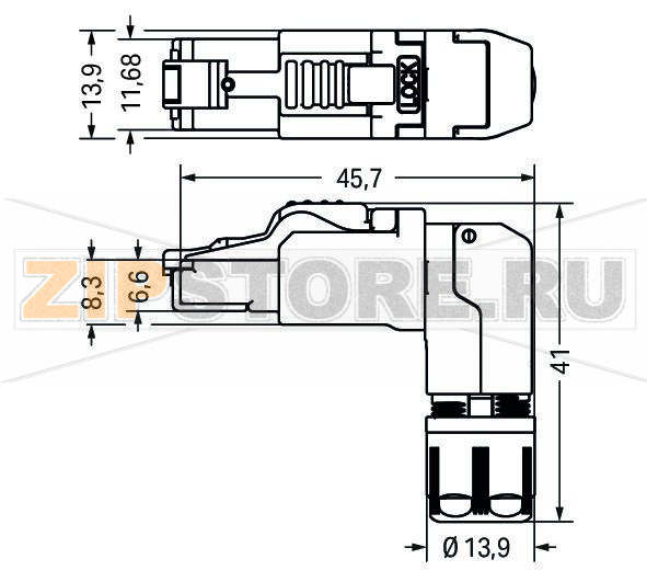 Соединитель ETHERNET; RJ-45; Кат. 6А; угловые; Код T568A; AWG 22; Разгрузка от натяжения Wago 750-979/000-011 
