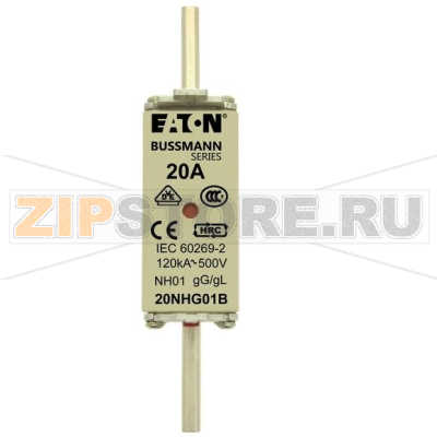 Предохранитель, 20 A, AC 500 В, 120 кА, NH01, gL/gG, IEC Eaton NH FUSE 20A 500V GL/GG SIZE 01 DUAL 