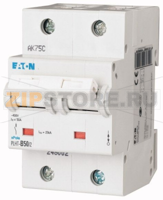Выключатель автоматический 50А, кривая откл. D, 2 полюса, откл. способ. 25 кА Eaton PLHT-D50/2 
