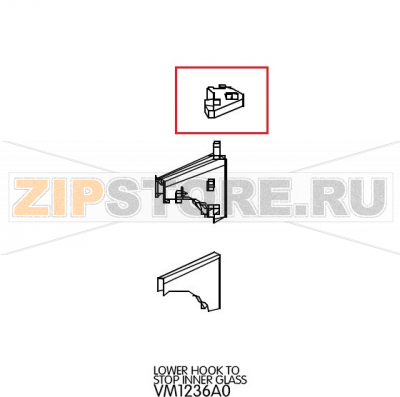 Lower hook to stop inner glass Unox XVC 704 Lower hook to stop inner glass Unox XVC 704Запчасть на деталировке под номером: 89Название запчасти на английском языке: Lower hook to stop inner glass Unox XVC 704