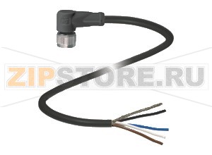 Кабель датчика-исполнительного устройства Cable socket, shielded V1-W-BK40M-PUR-O1S Pepperl+Fuchs Описание оборудованияSingle-ended female cordset, M12, PUR cable, 4-pin, shielded, outdoor