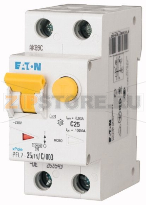 Выключатель автоматический дифференциальный 25/0,3А (AC, DC), 1+N полюсов Eaton PFL7-25/1N/C/03-A 
