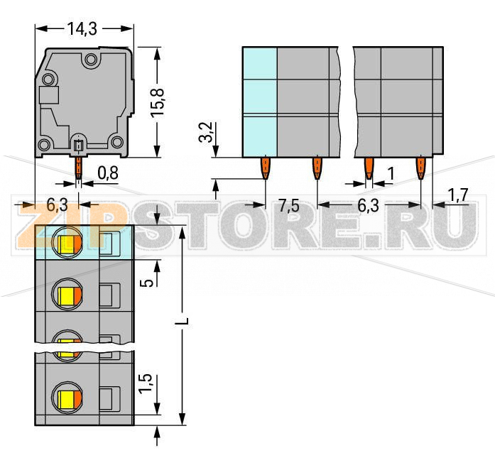 Клемма на печатную плату; 2,5 мм; Шаг контактов 7,5 мм; 9-пол.; CAGE CLAMP®; 2,50 mm; серые Wago 739-209 Клеммные колодки с соединением CAGE CLAMP®, монтаж проводников при помощи отверткиВвод и работа проводника в вертикальном положении помогают экономить место...