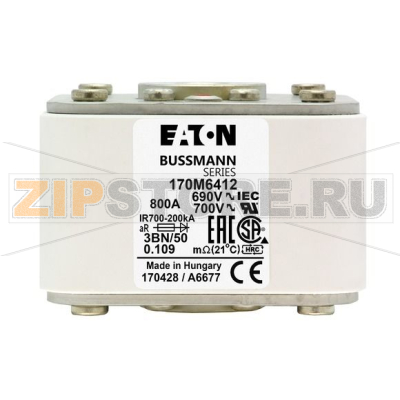 Предохранитель, 800 A, AC 690 В, 200 кА, size 3, aR, IEC UL Eaton FUSE 800A 690V 3BN/50 AR UC 