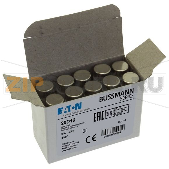 Предохранитель, 20 A, AC 500 В, 50 кА, D1, 13.2x6 мм, gL/gG, IEC с задержкой Eaton FUSE-D1 20A T 