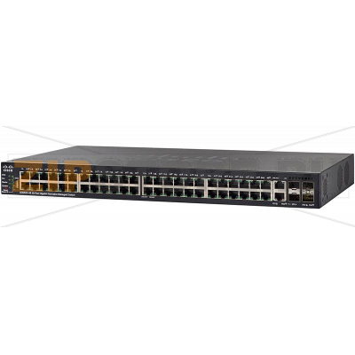 Коммутатор Управляемый Cisco - 550X series, Layer 2, 48-PoE, 48-10/100Mb, 2-SFP+, 2-combo-10GbE, ROM-256MB, RAM-512MB, SNMP, telnet, Web, CLI, rack mount, SG550X-48MP-K9-EU 