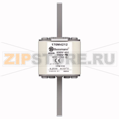Предохранитель, 400 A, AC 690 В, 200 кА, DIN 1, 53x66x138 мм, aR, DIN, IEC Eaton FUSE 400A 690V 