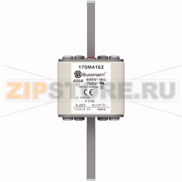 Предохранитель, 400 A, AC 690 В, 200 кА, DIN 1, 53x66x138 мм, aR, DIN, IEC Eaton FUSE 400A 690V 