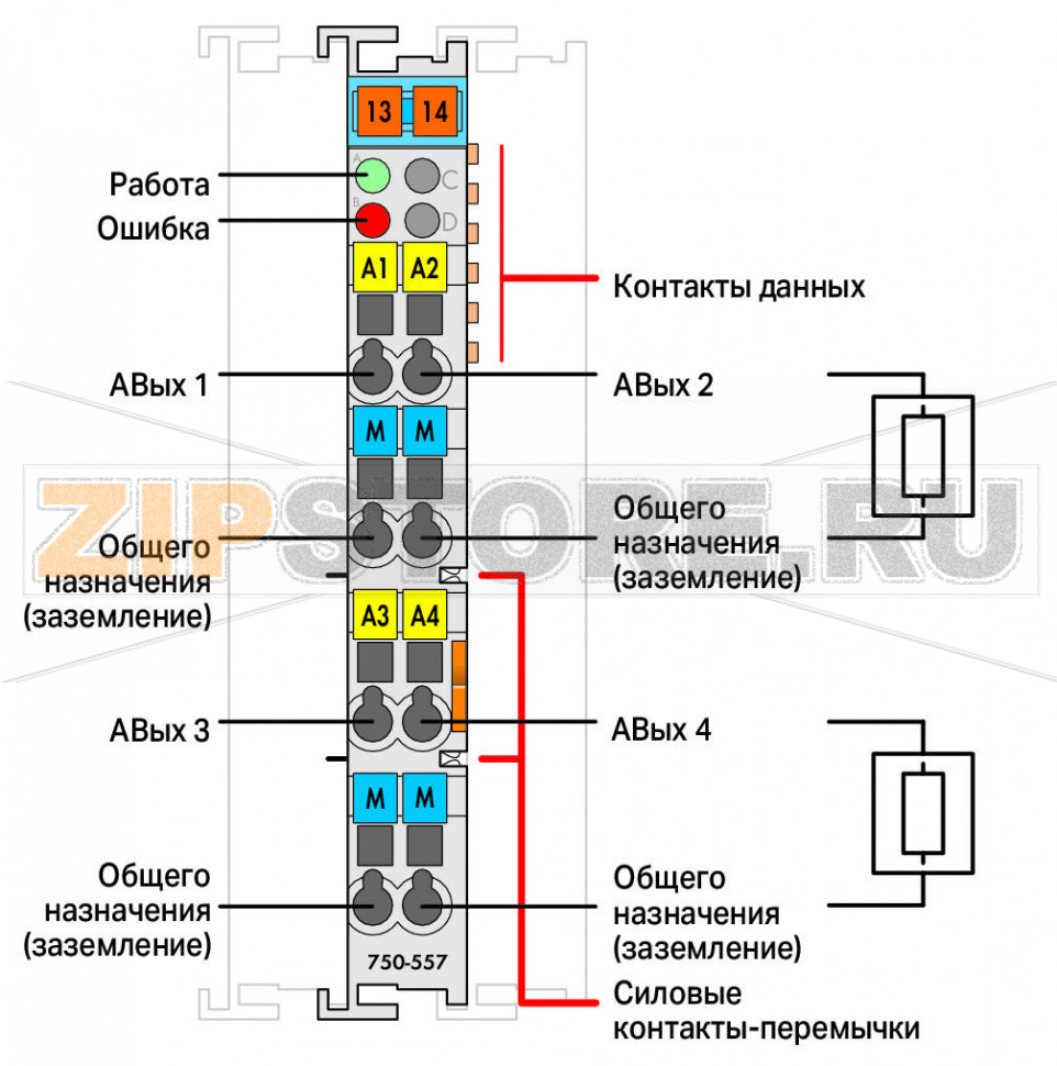4-канальный аналоговый выход; 10 В; светло-серые Wago 750-557 