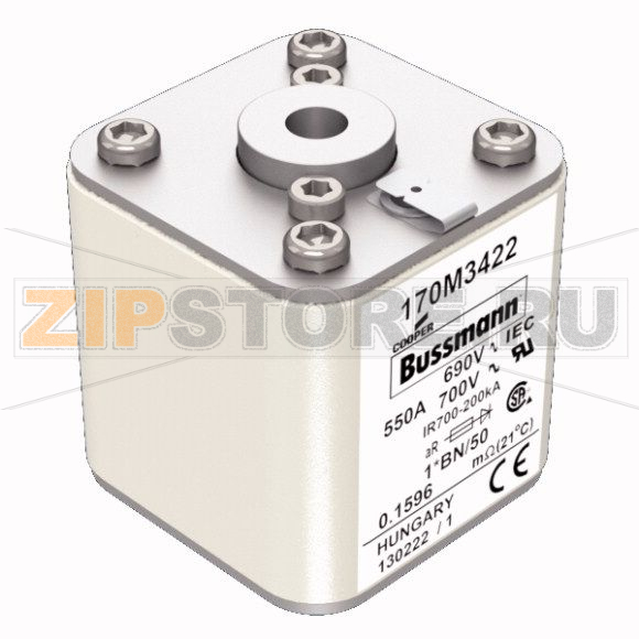 Предохранитель, 550 A, AC 690 В, 200 кА, size 1, 45x59x51 мм, aR, IEC UL Eaton FUSE 550A 690V 