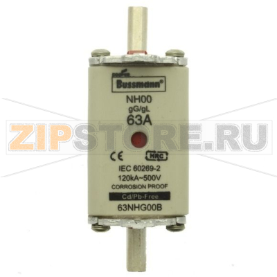 Предохранитель, 63 A, AC 500 В, 120 кА, NH00, gL/gG, IEC Eaton NH FUSE 63A 500V GG SIZE 