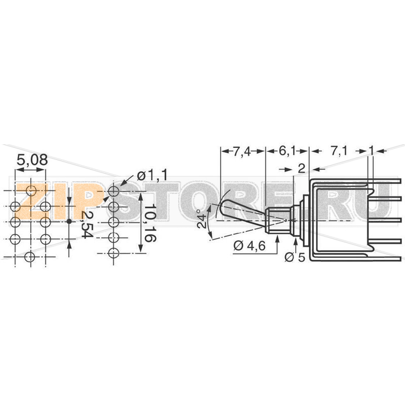 Тумблер 48 В/DC/AC, 0.5 А, 1 x вкл/вкл, 1 шт APEM TL36Y010400 