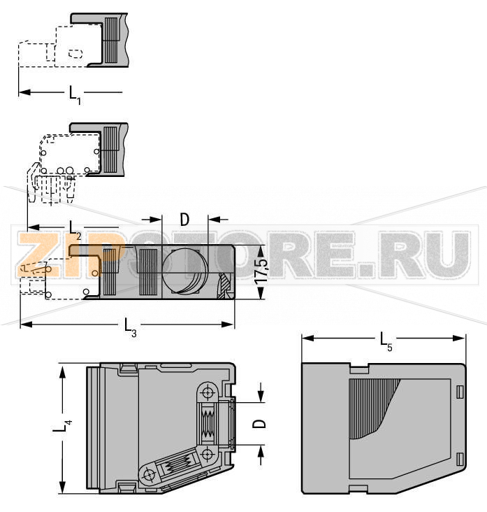 Корпус разгрузки натяжения Wago 232-646 Подходит для кабельного зажима1 кабельный вывод, сзади2 кабельных вывода, сбокуИнтегрированные крышки, могут открываться...