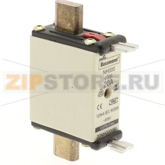 Предохранитель, 20 A, AC 500 В, 120 кА, NH000, gL/gG, IEC Eaton NH FUSE 20AMP 500V SIZE 000 GG IMGL 