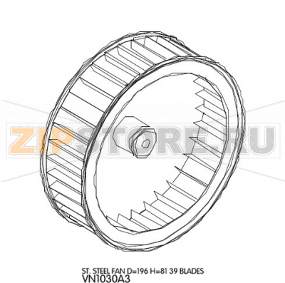 St. Steel fan D=196 H=81 39 blades Unox XVC 105 St. Steel fan D=196 H=81 39 blades Unox XVC 105Запчасть на деталировке под номером: 68Название запчасти на английском языке: St. Steel fan D=196 H=81 39 blades Unox XVC 105