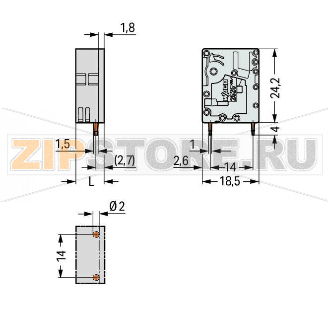 Клемма на печатную плату; 3; Шаг контактов 7,5 мм; 1-пол.; Push-in CAGE CLAMP®; 6,00 mm; белые Wago 2626-3101/000-050 PCB terminal blocks with Push-in CAGE CLAMP® connectionPush-in termination of solid and ferruled conductorsIdeal for panel feedthrough applications via operation parallel to conductor entryTesting can be performed both parallel and perpendicular to conductor entry...