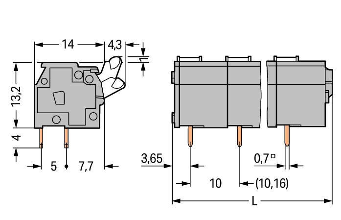 PCB terminal block; push-button; 2.5 mm; Pin spacing 10/10.16 mm; 5-pole; suitable for Ex-e applications; CAGE CLAMP®; commoning option; 2,50 mm; light gray Wago 255-605/000-009/999-950 Клеммные колодки с зажимами CAGE CLAMP®, монтаж с помощью нажимных кнопокУстановите шаг контактов в мм или дюймах либо сжав клеммные колодки плотнее, либо разделяя ихИдеальны для монтажа в полевых условиях благодаря простоте использования при помощи нажимных кнопокУдобный монтаж без использования инструментов...